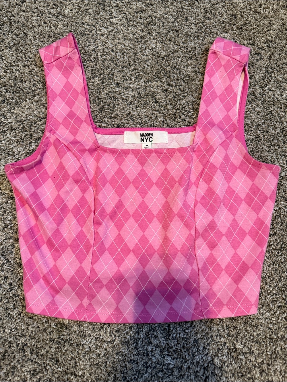 Pink Argyle Square-Neck Crop Top